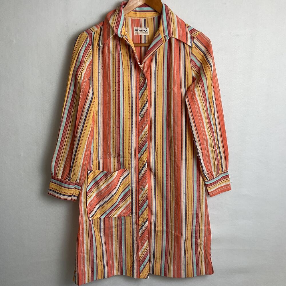 Vintage Dynasty Womens Boho Striped Long Sleeve Tunic Dress Size 12 - Picture 2 of 11